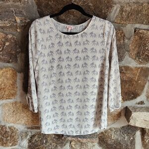 Stitch Fix Pixley Blouse, Classic Style, Elephant Print, 3/4 Sleeves, Size M